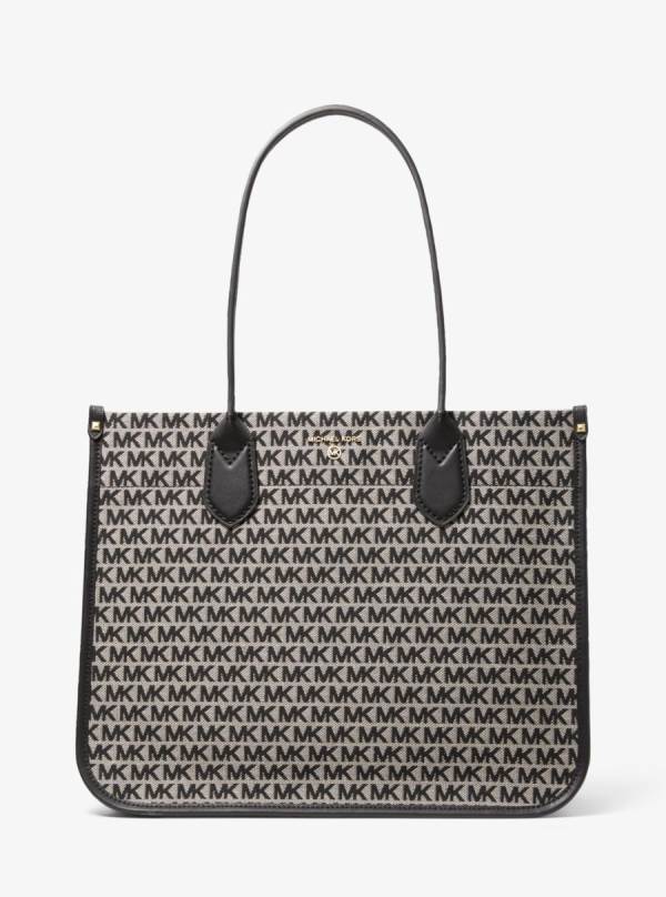 Damske Prenosná Taška Michael Kors Heidi Large Logo Jacquard Béžové Čierne - Kabelky Michael Kors Vypredaj | VJMGU-8413